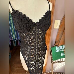 Black open knit body suit